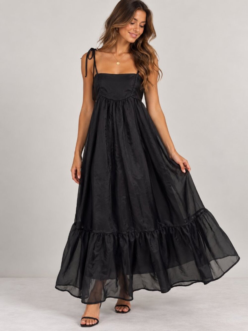 2/$30 NWT wild fable Black cocktail Tiered Maxi Slip Dress with Tie Straps